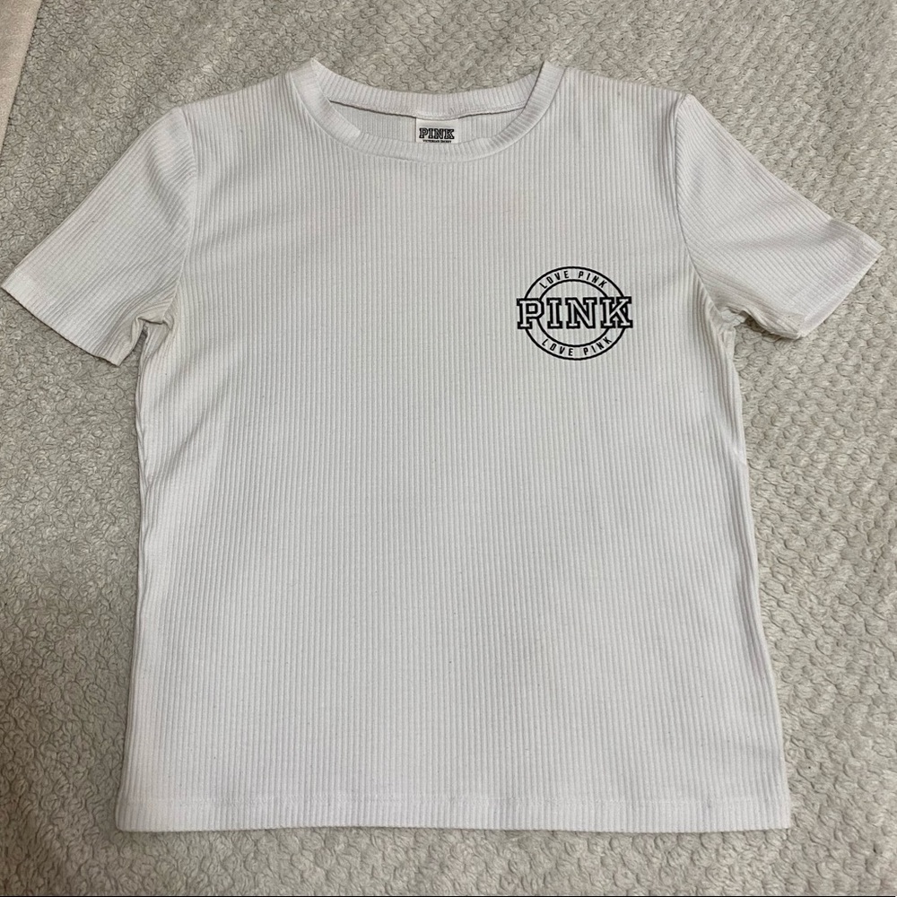 Pink Victoria’s Secret White Ribbed T-Shirt